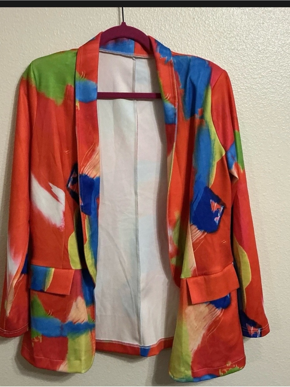 SHEIN Multicolor Abstract Open Blazer - Red, Blue & Green